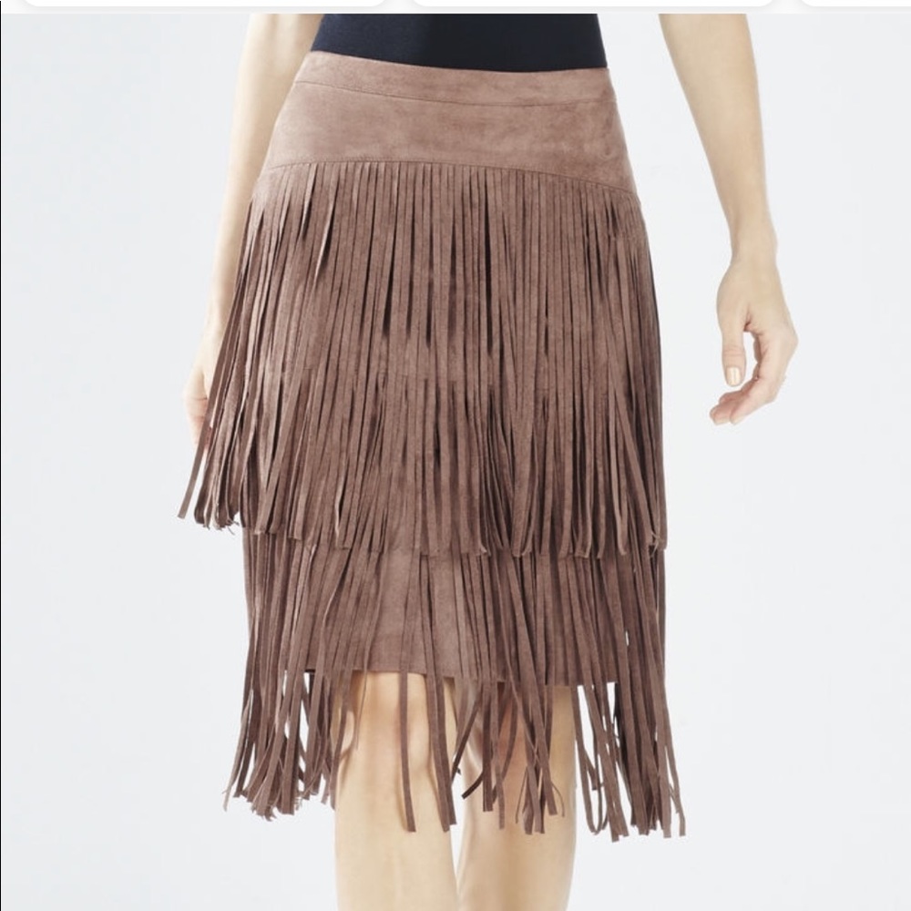 Rashell bcbg fringe skirt size 4 brown